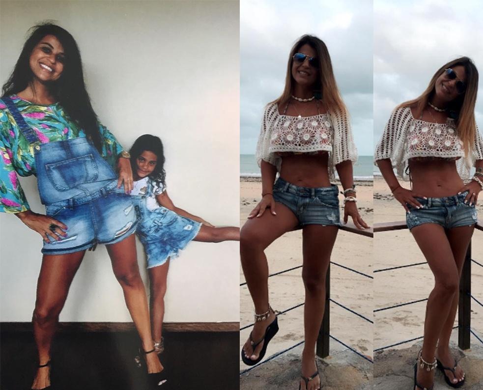 Nana ao lado da filha, em 2014 e em foto recente com o corpo mais sequinho por conta da vida saudável - Arquivo Pessoal