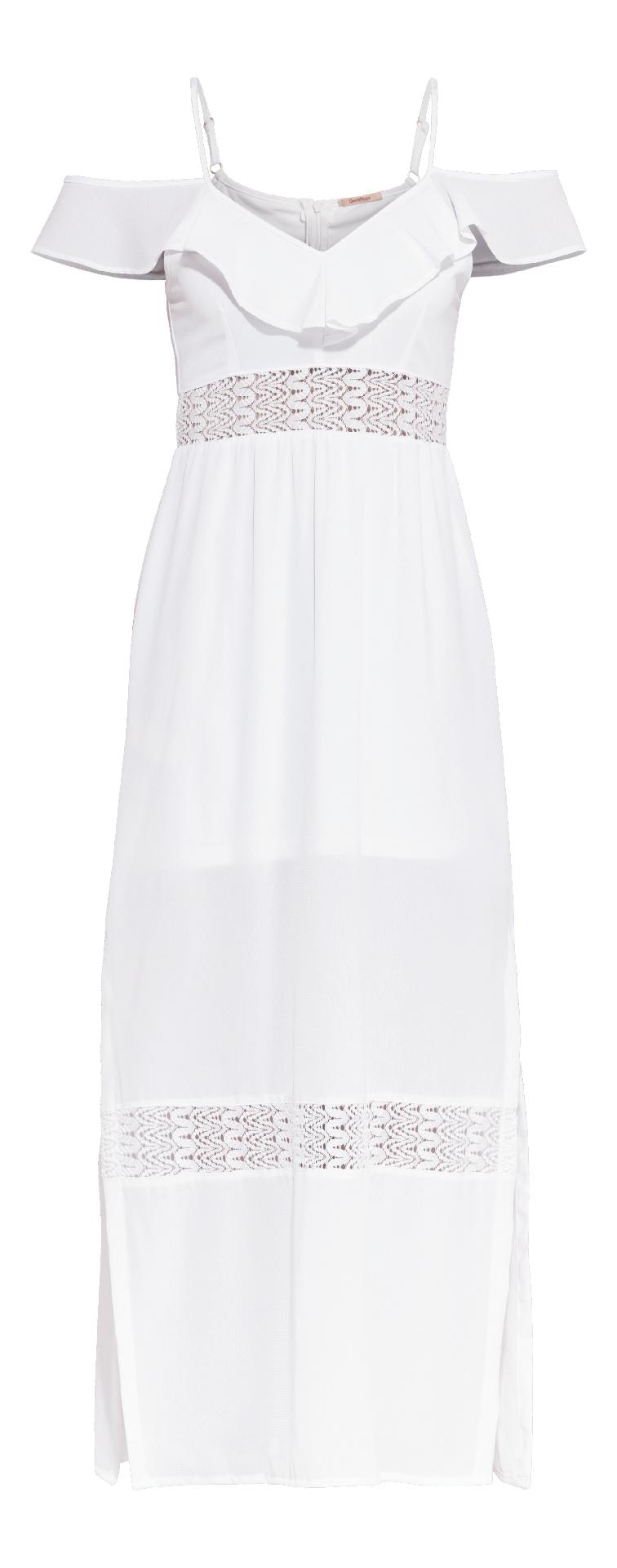 Vestido de algodão com elastano com fendas e detalhe de renda, R$ 189,99, Quintess, quintess.com.br - Divulgação