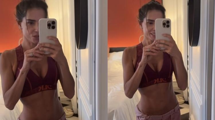 Deborah Secco exibe tanquinho e fala de cansaço após treino Deborah Secco exibe tanquinho e fala de cansaço após treino