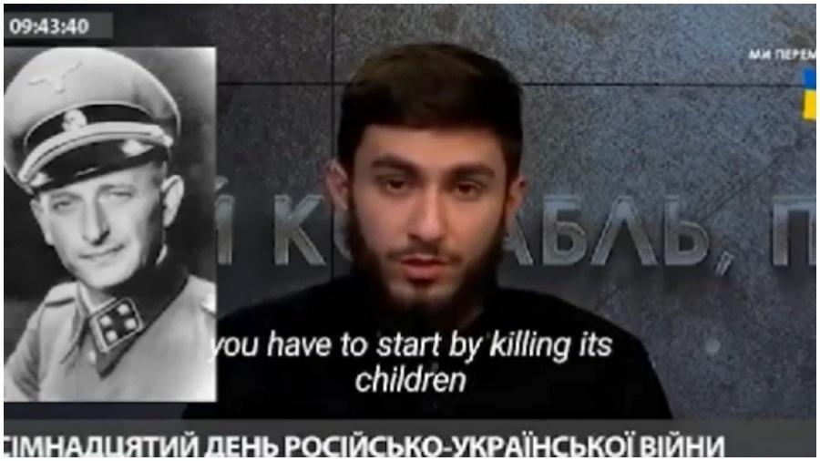 O jornalista ucraniano Fakhrudin Sharafmal se desculpou após fazer referência nazista e defender a morte de crianças russas na TV - Reprodução