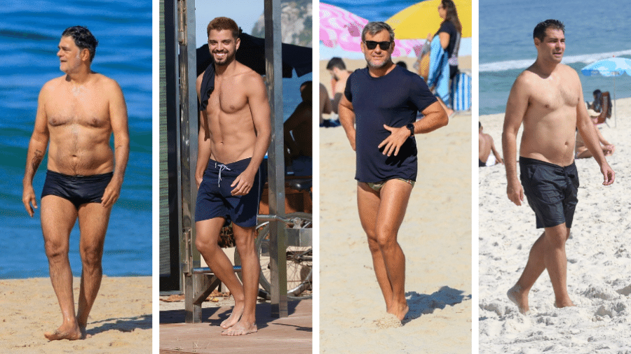 Eduardo Moscovis, Rodrigo Simas, Thierry Figueira e Thiago Lacerda foram vistos curtindo praia no Rio de Janeiro - AgNews