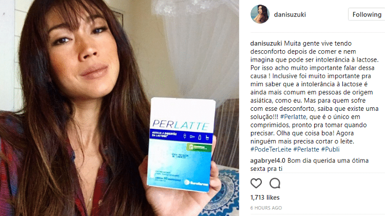 Dani Suzuki faz publicação sobre intolerância à lactose - Reprodução/Instagram - Reprodução/Instagram