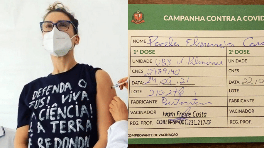 Paola Carosella publicou uma foto de seu cartão de vacina para mostrar que tomou coronavac - Reprodução/Instagram/Twitter