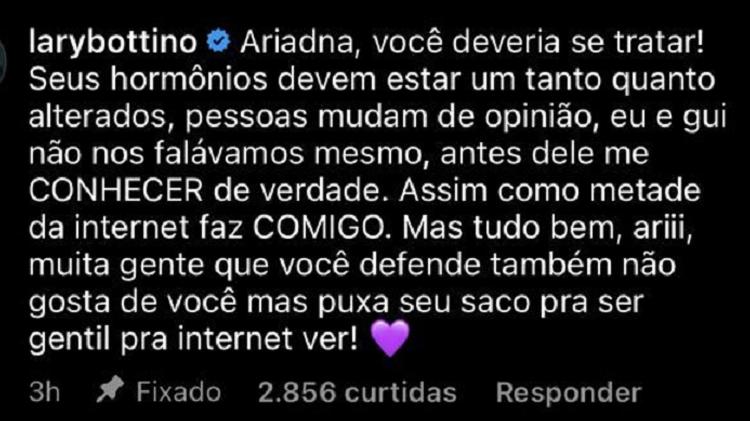 Lary Bottino fez comentário em publicação - Reprodução/Instagram - Reprodução/Instagram
