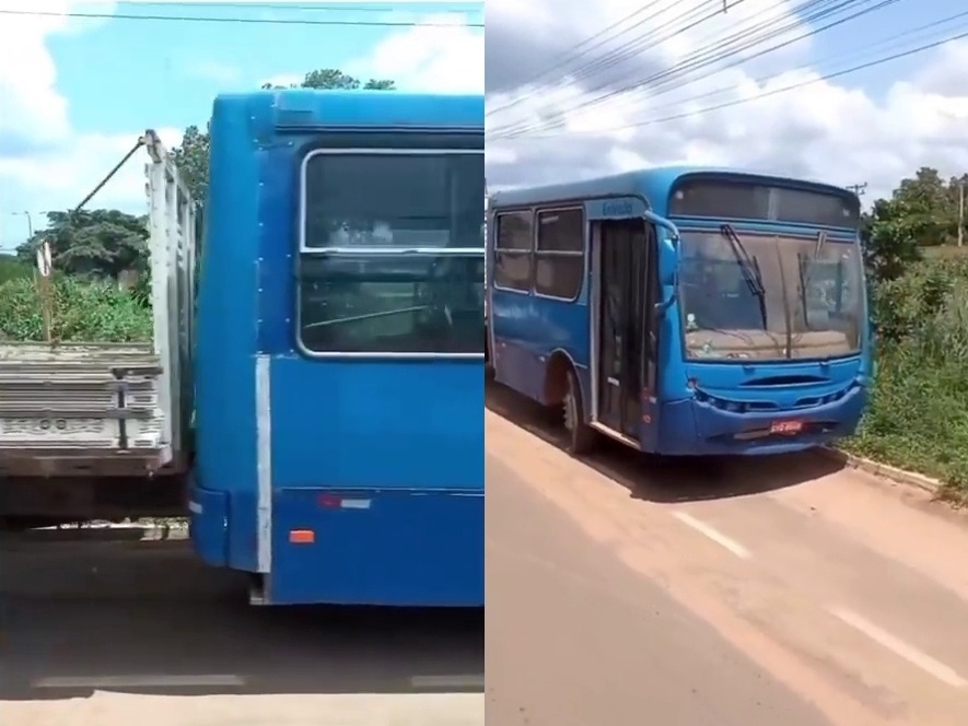 Meio caminhão, meio ônibus ? e completamente ilegal. É o "caminhônibus".