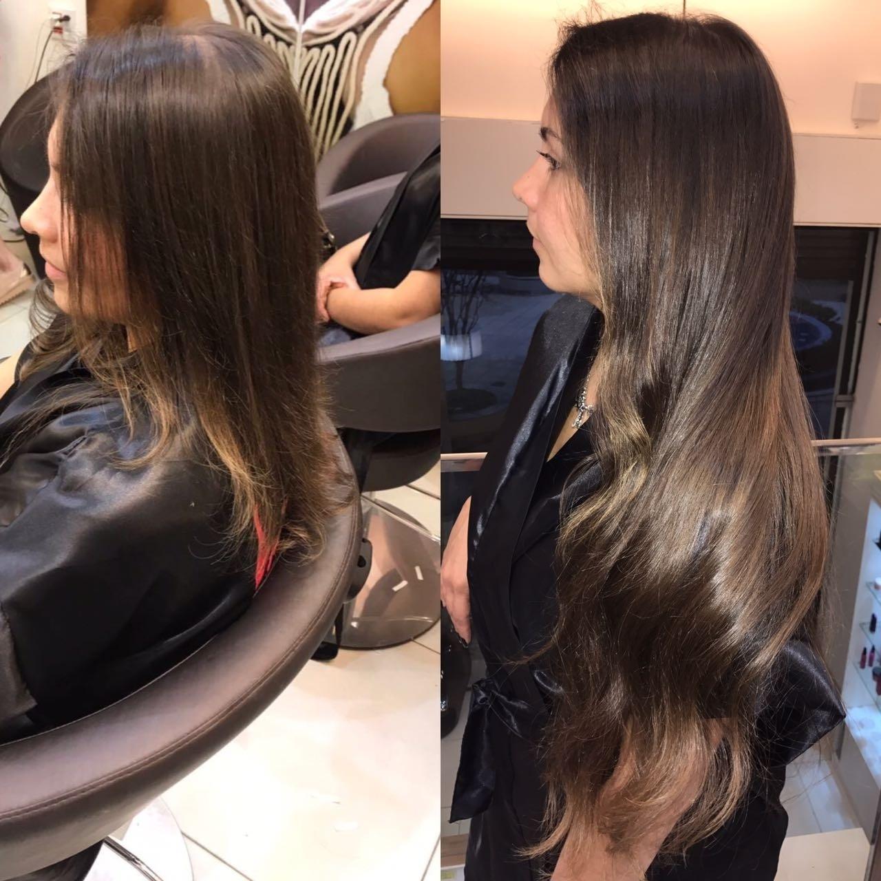 Antes e depois de cliente que utilizou o mega hair colocado com fita adesiva - Divulgação