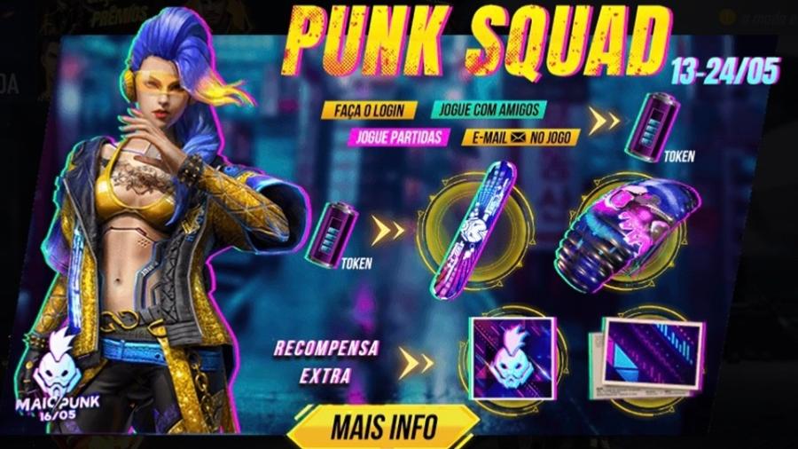 Evento Punk em Free Fire vai até o dia 24, com uma série de atividades e recompensas - Divulgação