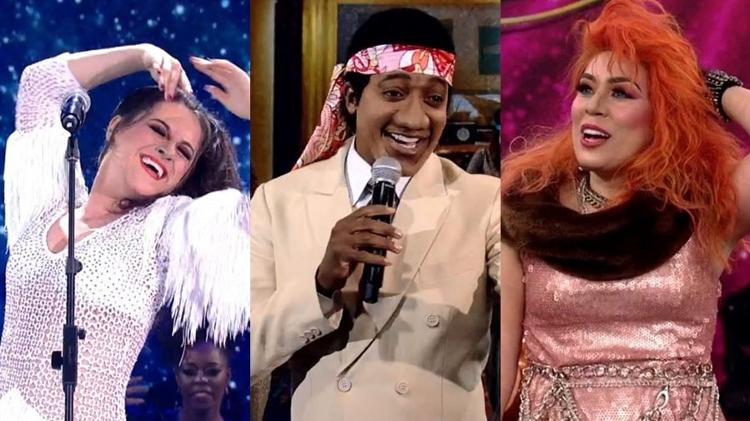 Alessandra Maestrini, Mumuzinho e Naiara Azevedo caracterizados de Tetê Espíndola, Wilson Simonal e Cyndi Keuper  - Reprodução/Globo - Reprodução/Globo