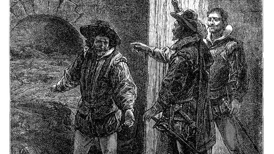 A Conspiração da Pólvora, que tentou matar o monarca Jaime 1° em 1605, e se reunia no pub The Olde Coach House - Getty Images