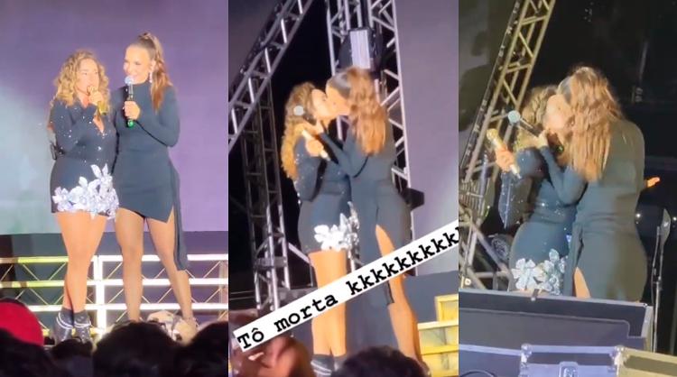 Ivete Sangalo e Daniela Mercury trocam selinho em show