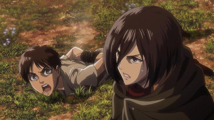 Eren Jaeger e Mikasa Ackermann em "Attack on Titan" - Reprodução - Reprodução