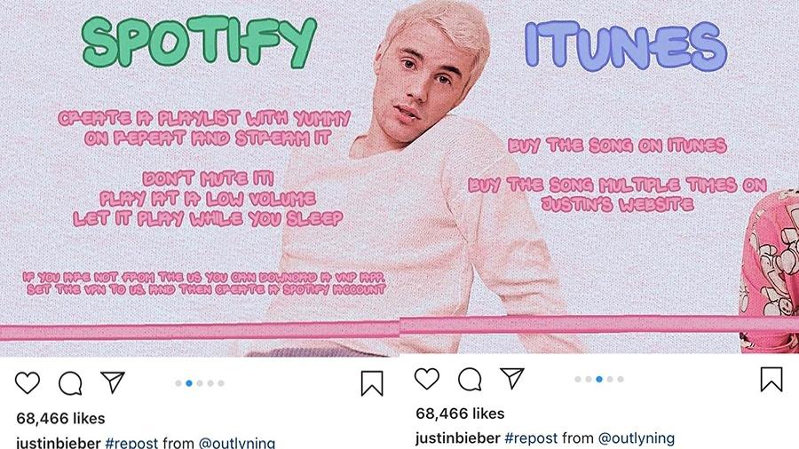 Justin Bieber publicou truques para os fãs alavancarem sua nova música, mas apagou conteúdo pouco tempo depois - Reprodução/Twitter