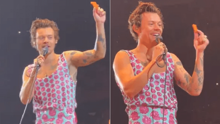 Harry Styles é atingido por nugget em show - Reprodução/Twitter