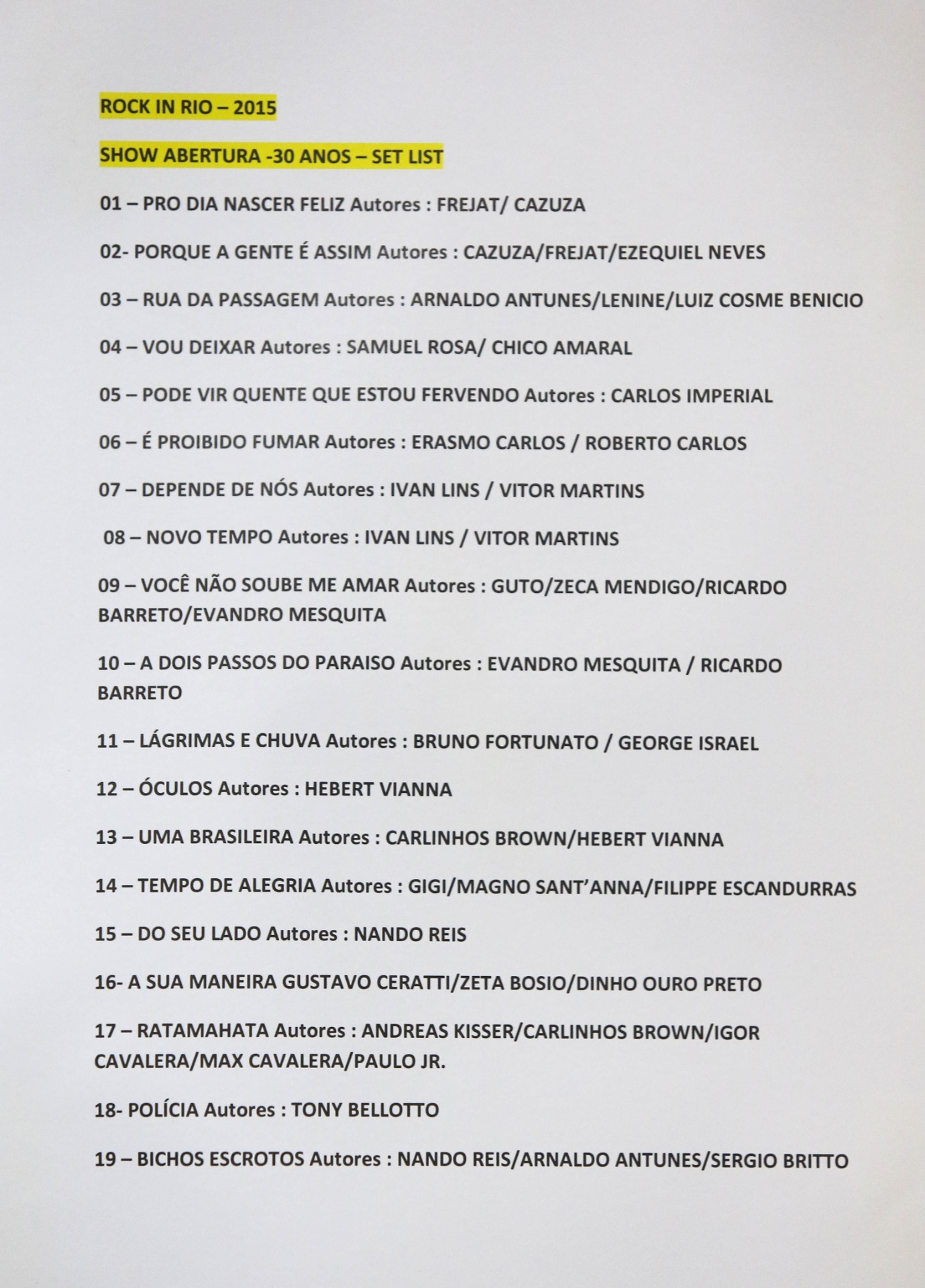 18.set.2015 - Setlist do show em homenagem aos 30 anos do Rock in Rio no Palco Mundo do Rock in Rio 2015 - Fernando Maia/UOL
