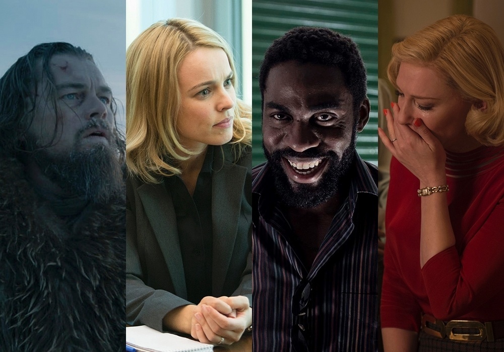 Cena dos filmes "O Regresso" (2015), "Spotlight: Segredos Revelados" (2015), "Mundo Cão" (2016) e "Carol" (2015) - Divulgação/Montagem