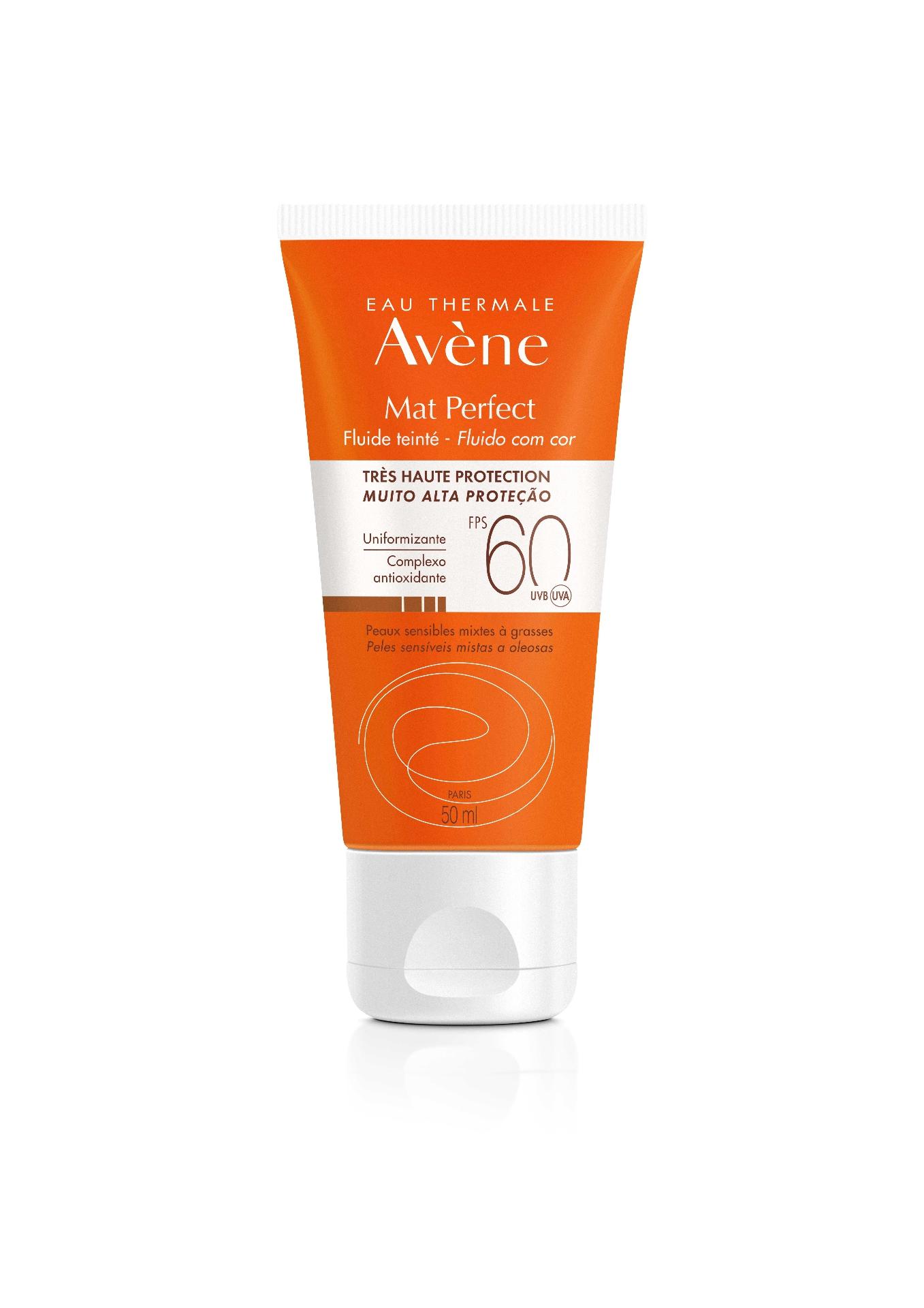 Protetor solar Avène Mat Perfect FPS 60 com cor, R$ 87,90, Avene, eau-thermale-avene.com.br - Divulgação