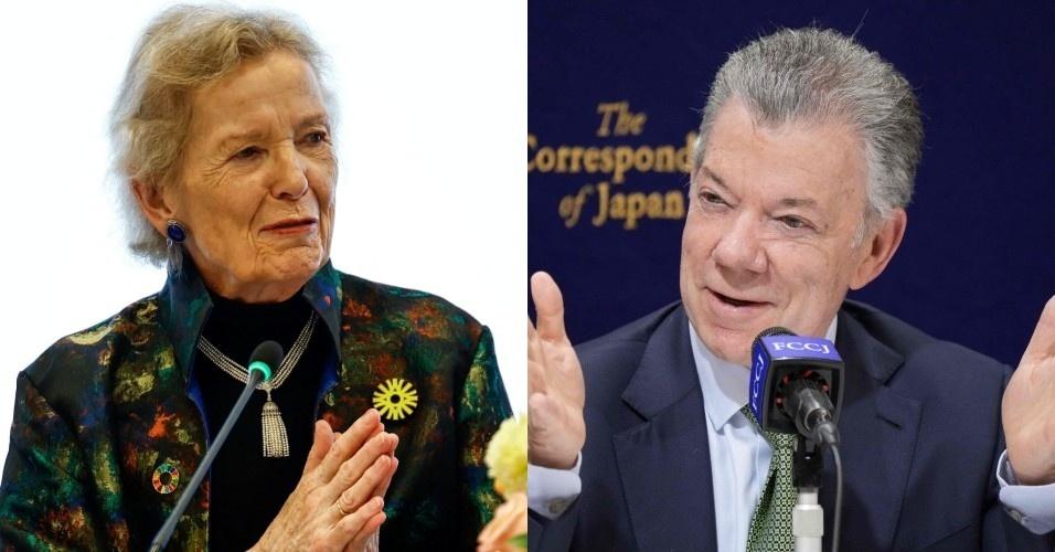 Mary Robinson, ex-presidente da Irlanda, e Juan Manuel Santos, ex-presidente da Colômbia - undefined