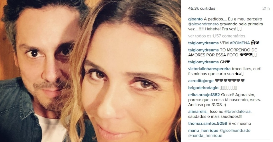 7.jul.2015 - Na noite de domingo, Giovanna Antonelli postou em seu perfil no Instagram uma foto da primeira gravação com Alexandre Nero, com quem contracena em 