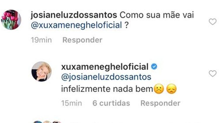 Xuxa responde para seguidora que a mãe "não está nada bem" - Reprodução/Instagram - Reprodução/Instagram