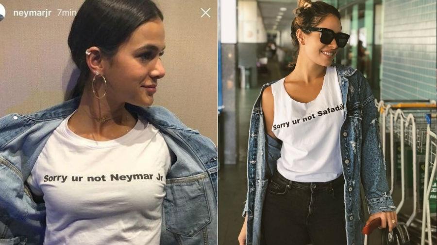 Bruna Marquezine com a camiseta em homenagem a Neymar e a versão de Thyane Dantas para Wesley Safadão - Reprodução/Instagram