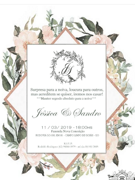 Convite de casamento de Jéssica Costa e Sandro Pedroso - Reprodução - Reprodução