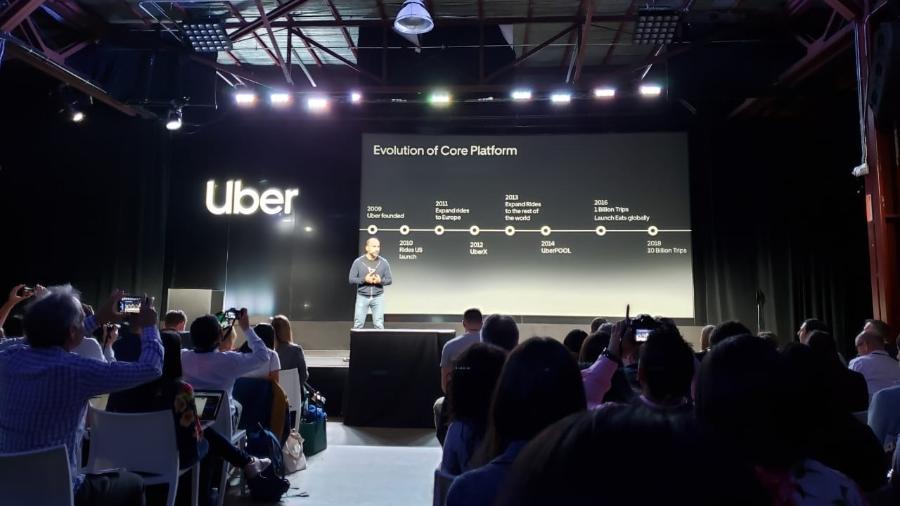 Dara Khosrowshahi, CEO da Uber, durante evento da plataforma nos Estados Unidos - Rodrigo Trindade/UOL