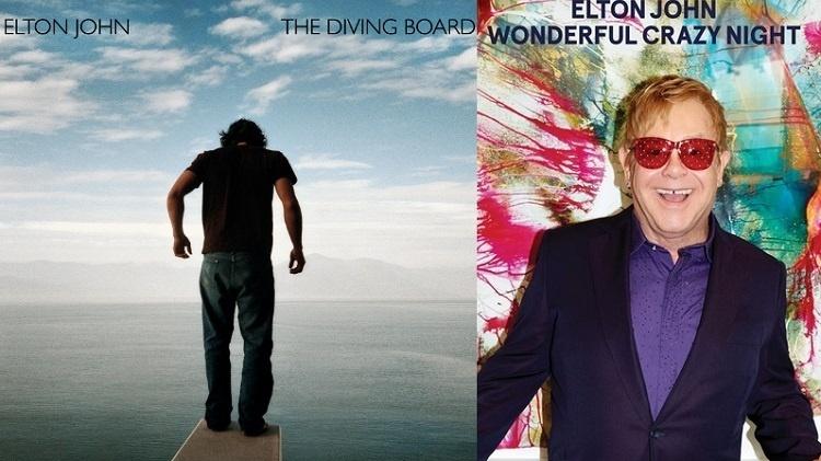 Capa dos álbuns The Diving Board e Wonderful Crazy Night, do cantor Elton John - Reprodução/Montagem - Reprodução/Montagem
