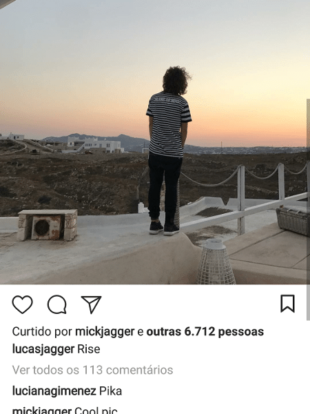 Mick Jagger comenta nas fotos do filho, Lucas - Instagram - Instagram