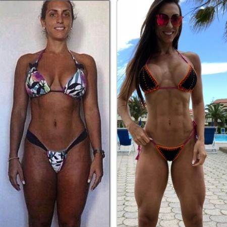 Gabi Dezan aos 27 anos (à esq.) e quatro anos depois de transformar seu corpo com alimentação e exercícios - Arquivo pessoal - Arquivo pessoal