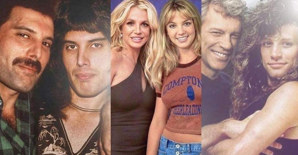 O antes e depois de Freddie Mercury, Britney Spears e Jon Bon Jovi - Reprodução/Montagem/Facebook