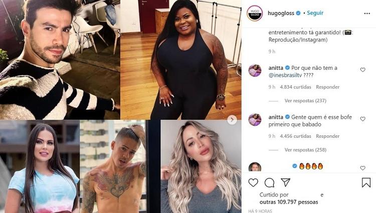 Anitta pergunta para fãs sobre o sertanejo Mariano, participante do reality show 'A Fazenda 2020' - Reprodução/Instagram/@hugogloss - Reprodução/Instagram/@hugogloss