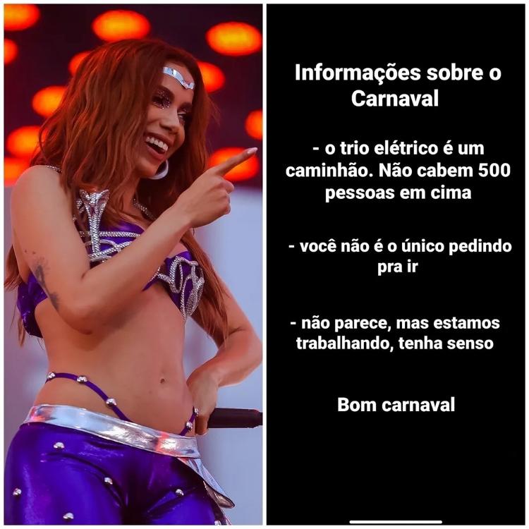 Anitta manda recado - Reprodução/Instagram - Reprodução/Instagram