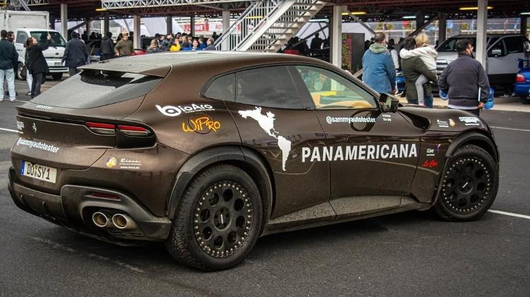 Antes da viagem, o SUV da Ferrari foi reforçado com novas rodas e suspensão elevada