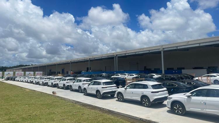 Carros da BYD estacionados na fábrica de Camaçari (BA) durante evento de inauguração Carros da BYD estacionados na fábrica de Camaçari (BA) durante evento de inauguração
