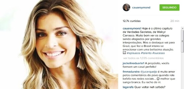 25.set.2015 - Cauã Reymond escreve postagem exaltando a atuação de Grazi Massafera em "Verdades Secretas" - Reprodução/Instagram/cauareymond