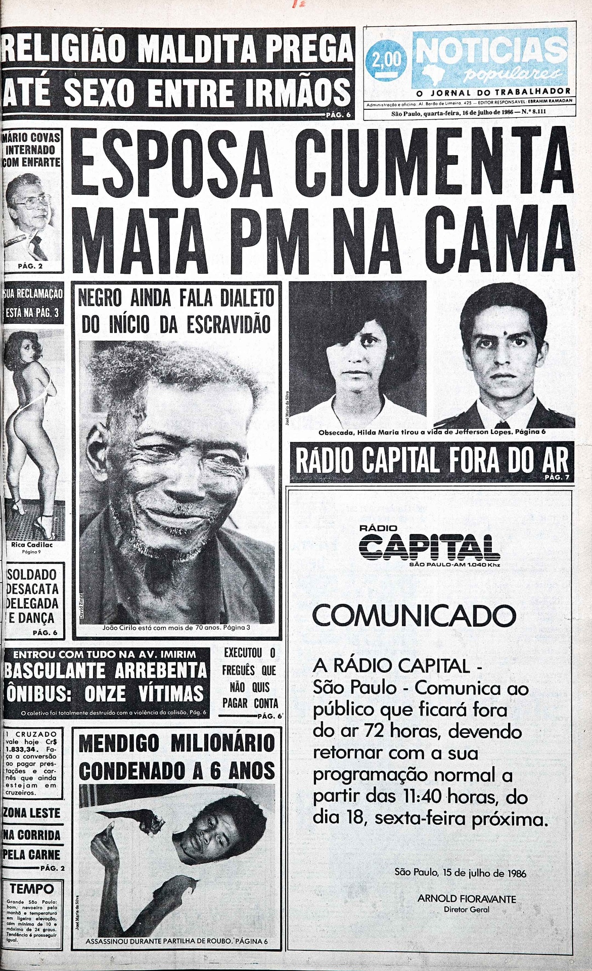 Capa do extinto "NP" em exposição na mostra ?David Zingg no Notícias Populares? - Divulgação
