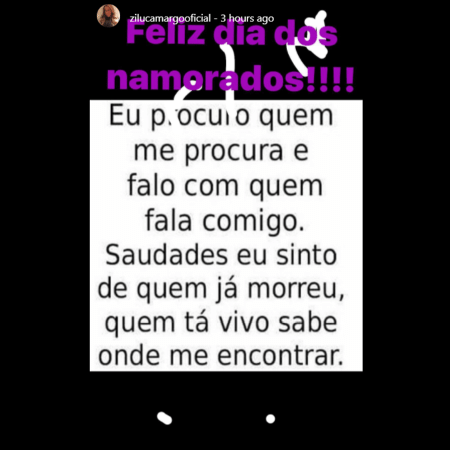 Zilu manda recado no dia dos namorados - Reprodução/Instagram - Reprodução/Instagram