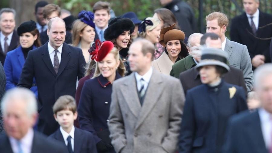 Príncipe William, Kate Middleton, Meghan Markle e o príncipe Harry vão à igreja de Santa Maria Madalena, na Inglaterra  - Getty Images