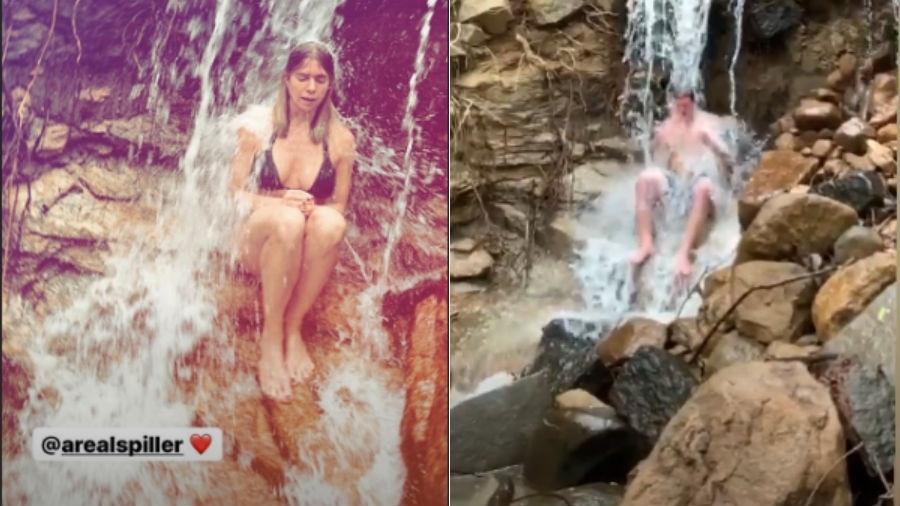 Leticia Spiller e o filho, Pedro Novaes, tomam banho de cachoeira - Reprodução/Instagram