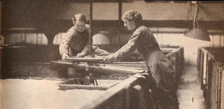 Mulheres produzindo cerveja em Burton-On-Trent,na Inglaterra - Print Collector/Getty Images - Print Collector/Getty Images