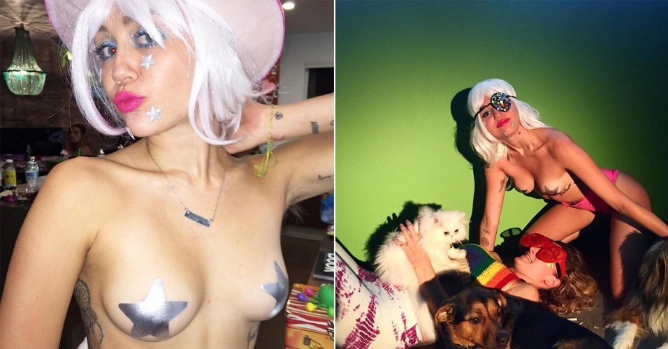 9.jul.2015 - Miley Cyrus posta fotos seminua em sua conta do Instagram. A cantora aparece em poses ousadas, de calcinha e cobrindo os seios com estrelas. "Quebrando a internet", escreveu em uma das imagens na qual está de tapa-olho