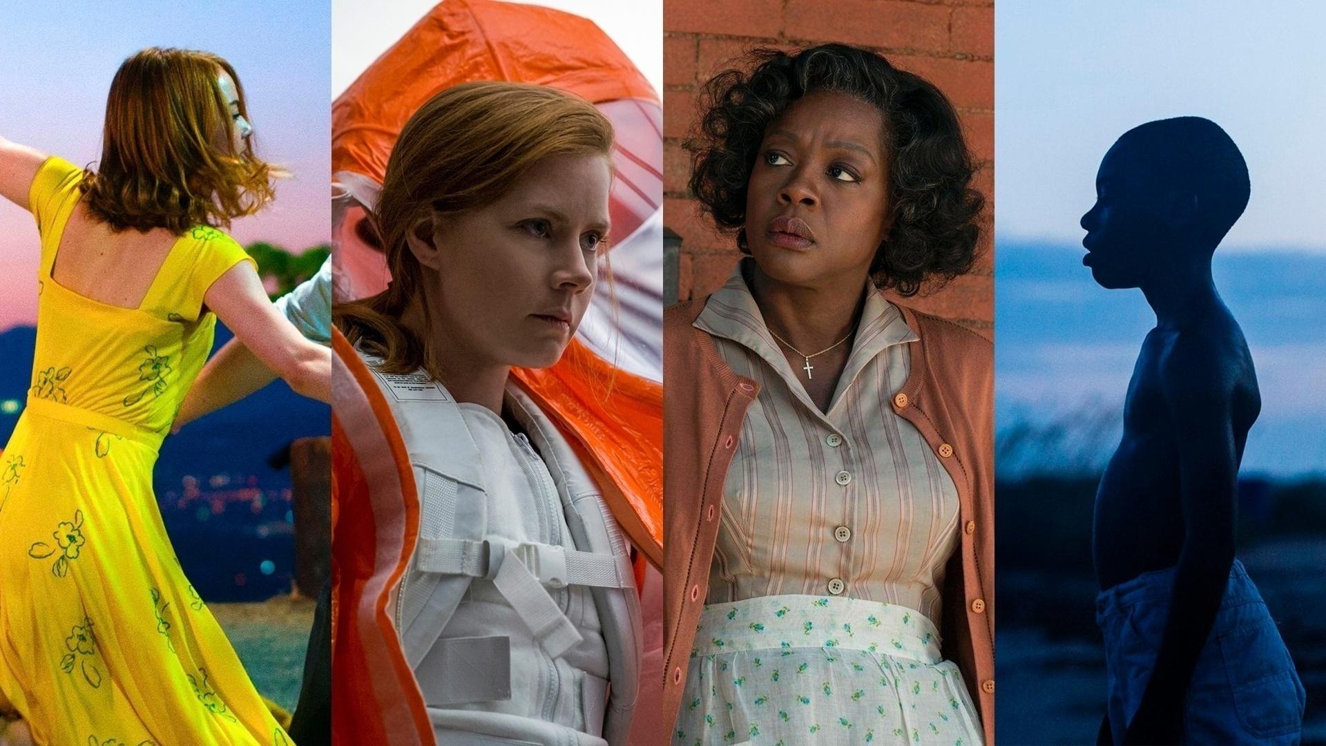 Cenas dos filmes "La La Land: Cantando Estações" (2016), de Damien Chazelle, "A Chegada" (2016), de Denis Villeneuve, "Cercas" (2016), de Denzel Washington e John Musker e "Moonlight: Sob a Luz do Luar" (2016), de Barry Jenkins - Reprodução/Montagem