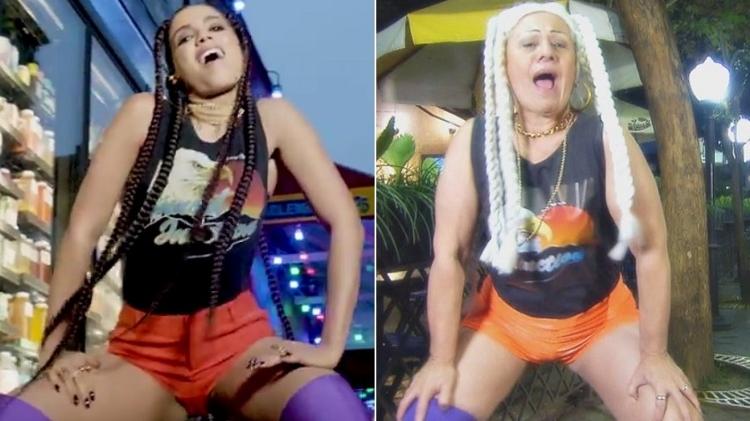 Anitta em "Paradinha" e Therry Klotzel no clipe para o quadro "Os Velhinhos se Divertem", do "Programa Silvio Santos" - Montagem/UOL - Montagem/UOL