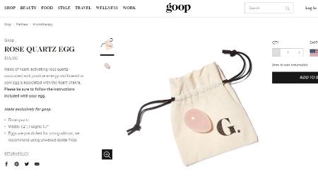 O polêmico ovo vaginal de quartzo rosa vendido no site da Goop, empresa da atriz Gwyneth Paltrow - Reprodução/shop.goop.com