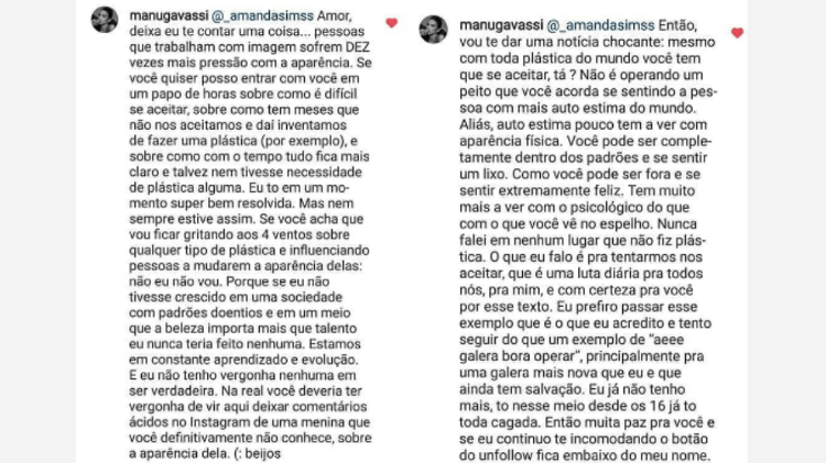 Manu Gavassi rebate seguidora - Reprodução/Instagram - Reprodução/Instagram