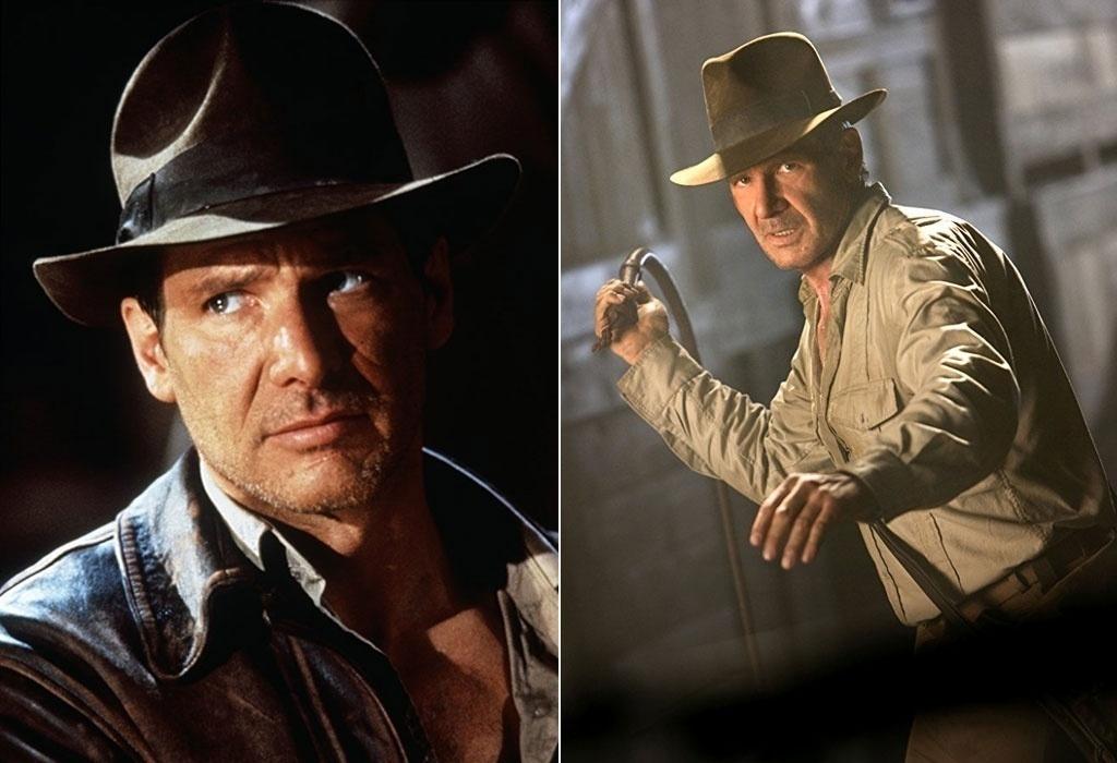 Harrison Ford em cena nos filmes "Indiana Jones e a Última Cruzada" (1989) e "Indiana Jones e o Reino da Caveira de Cristal" (2008) - Divulgação