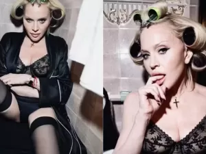 Madonna posa de meia-calça e lingerie em novas fotos