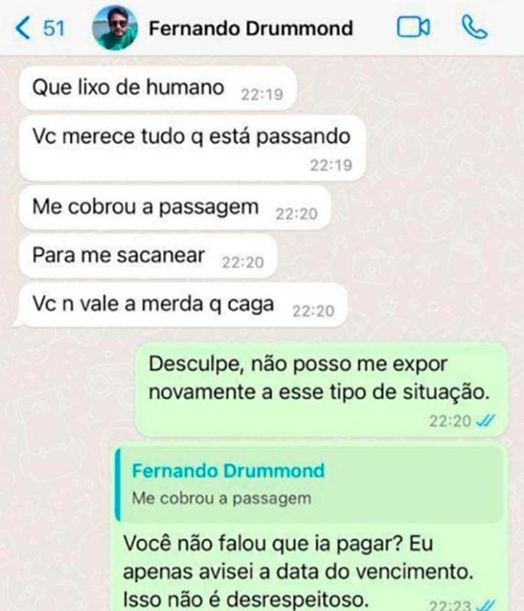 Conversas entre Fernando e a ex-namorada Luana *