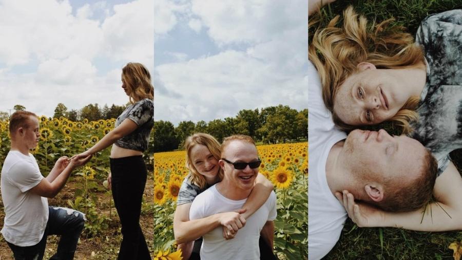 Jovens com síndrome de Down ficam noivos em campo de girassóis e emocionam - reprodução/Facebook