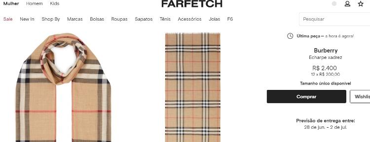 Cachecol Burberry - Reprodução/Farfetch - Reprodução/Farfetch